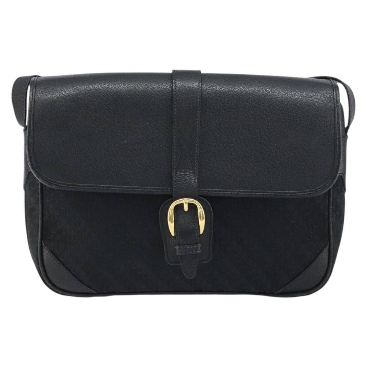 GUCCI Shoulder Bag Leather Canvas Black Gold 001 113 0613 Auth ep12275
