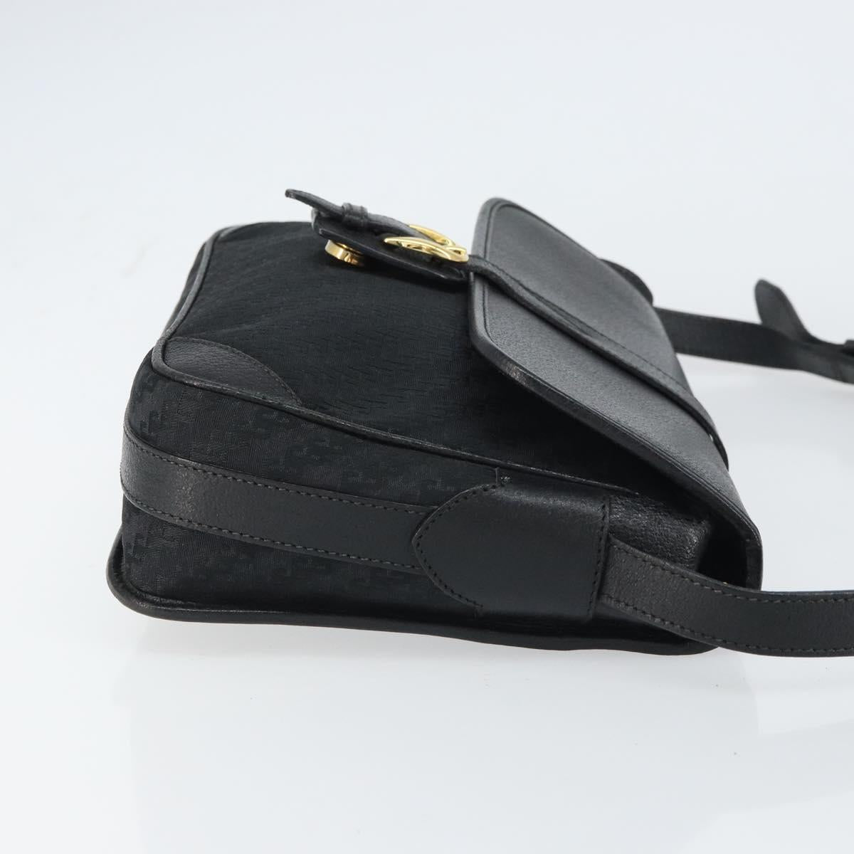 GUCCI Shoulder Bag Leather Canvas Black Gold 001 113 0613 Auth ep12275