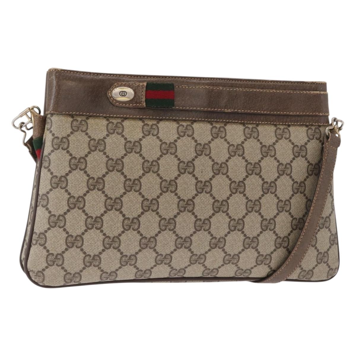 GUCCI GG Supreme Web Sherry Line Bag PVC Beige Gold 904 02 035 Auth ep12282
