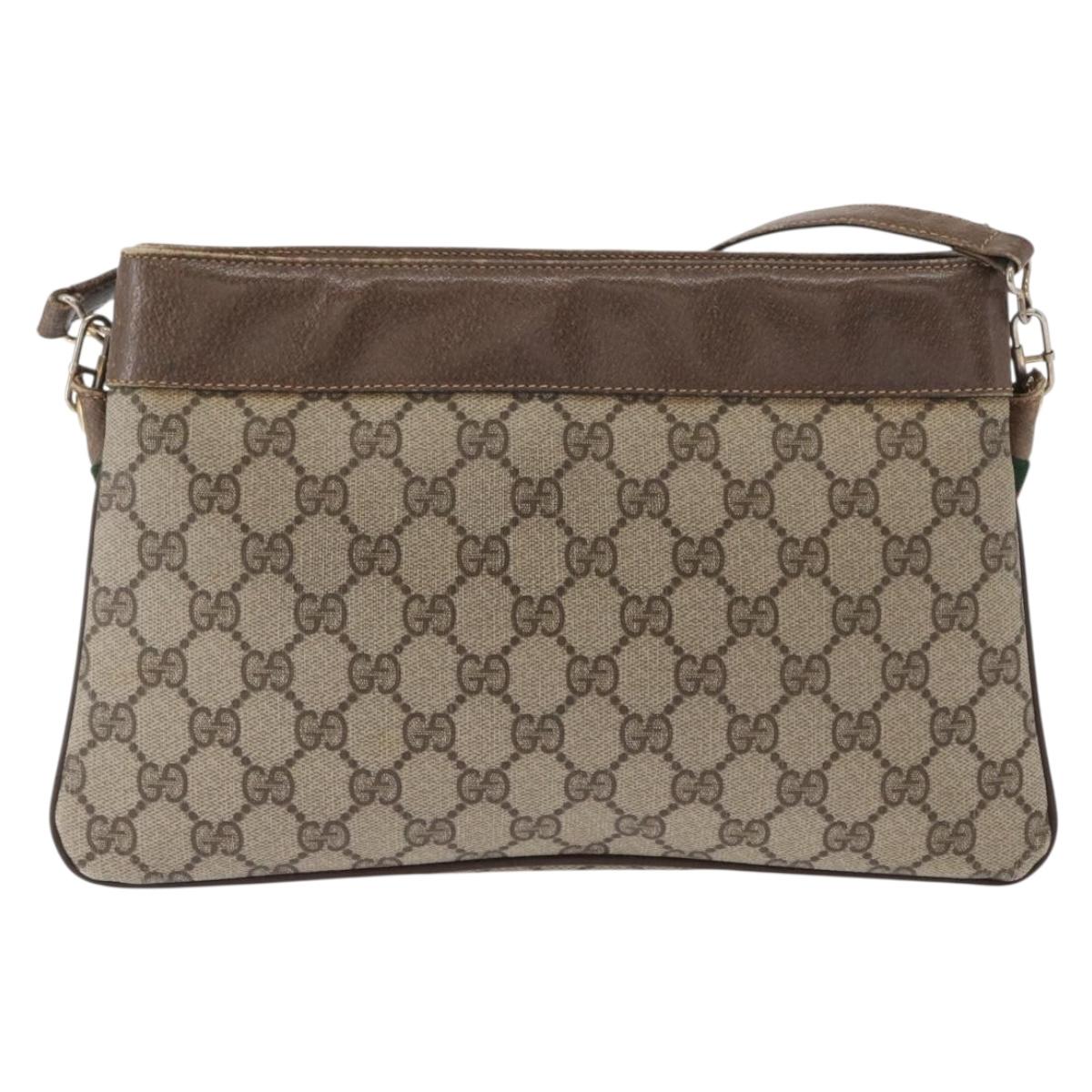 GUCCI GG Supreme Web Sherry Line Bag PVC Beige Gold 904 02 035 Auth ep12282