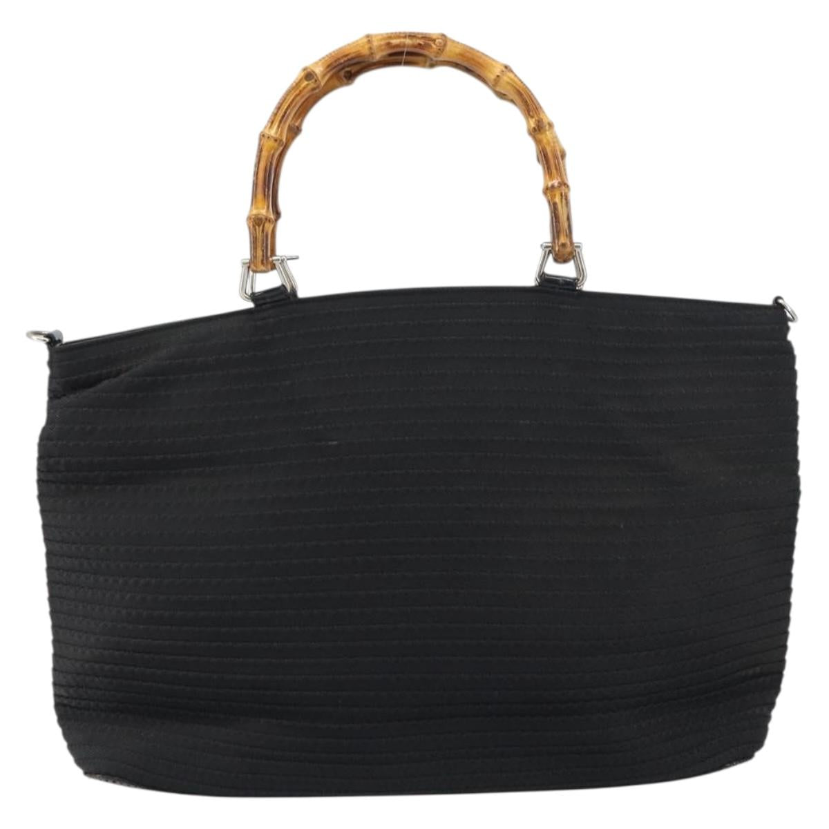 GUCCI Bamboo Tote Bag Nylon Black Silver 002 1364 0439 Auth ep12286