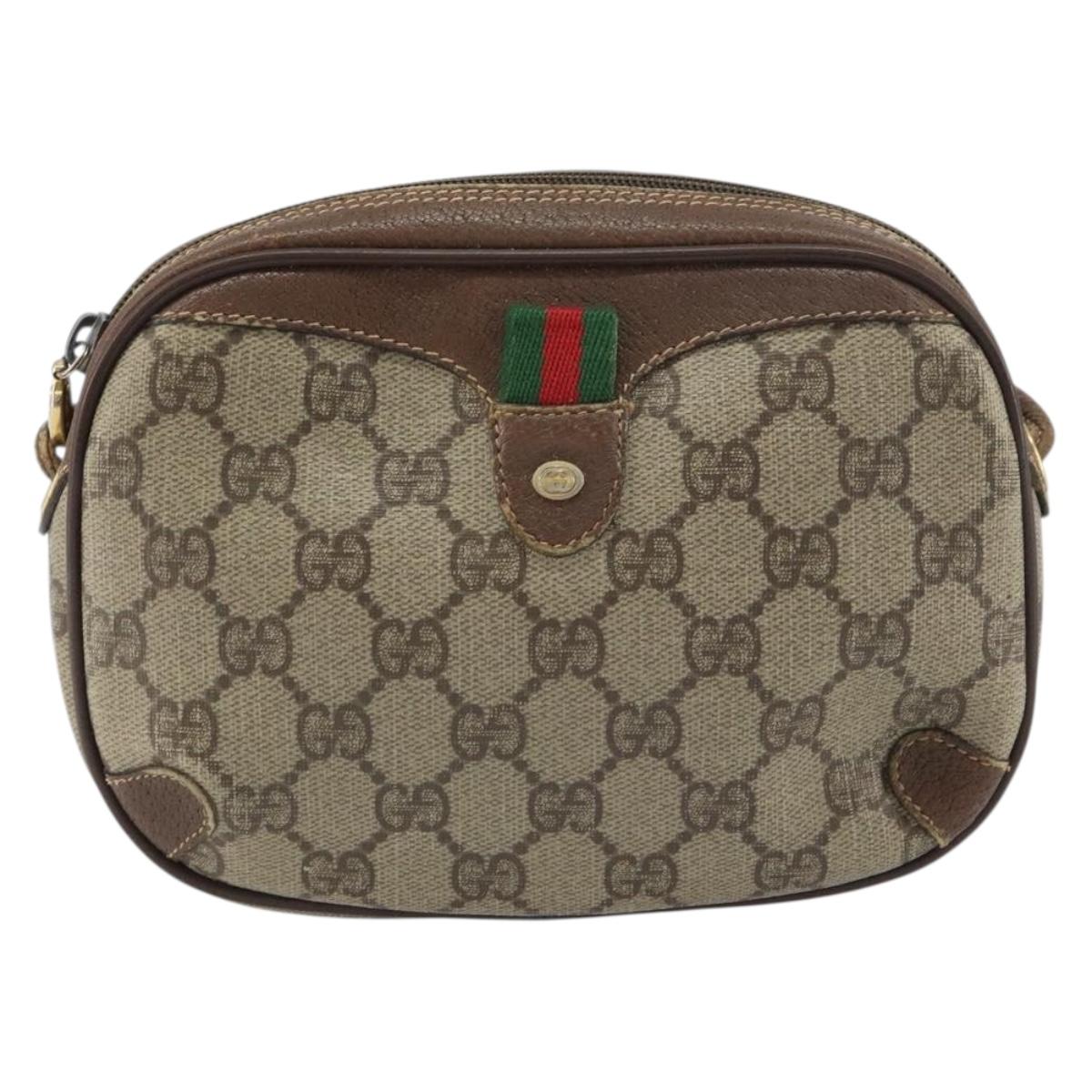 GUCCI GG Supreme Web Sherry Line Bag PVC Beige Gold 156 02 066 Auth ep12301