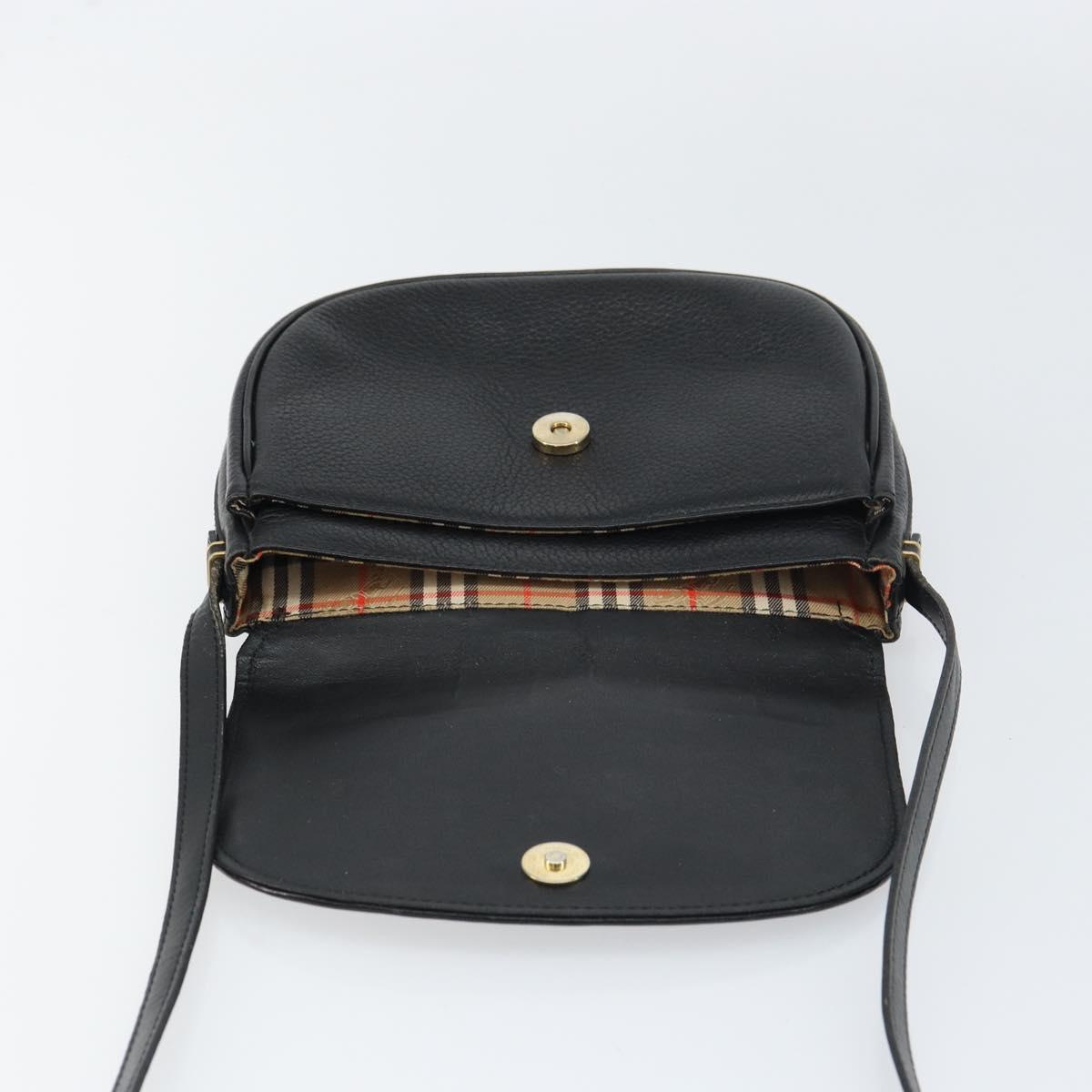 Burberrys Shoulder Bag Leather Black Gold Auth ep12303