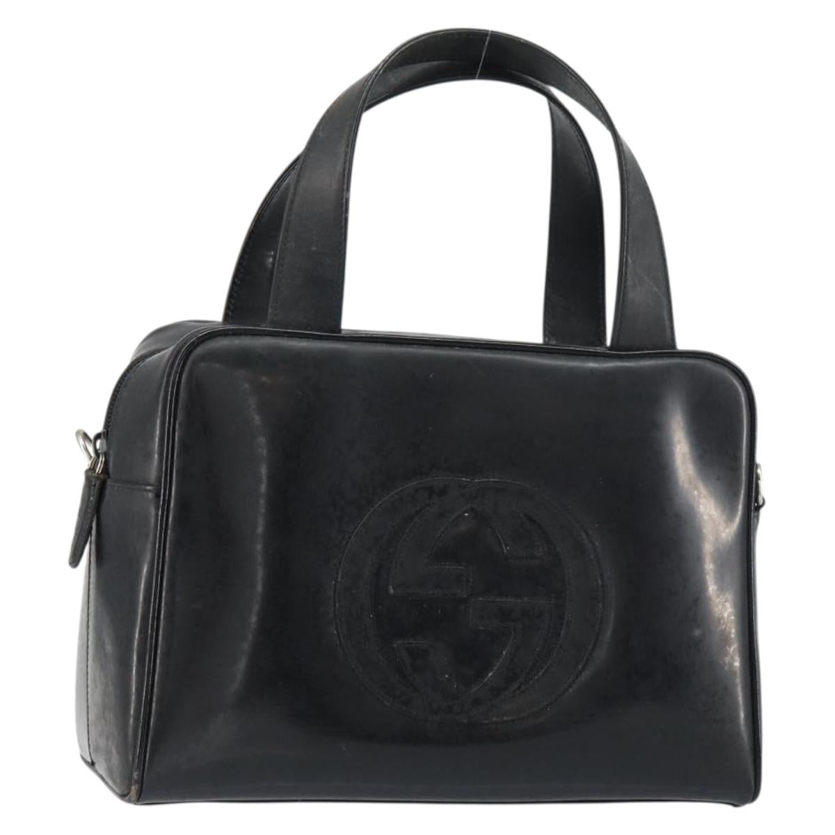 GUCCI Hand Bag Enamel Black Silver 000 1274 0505 Auth ep12304