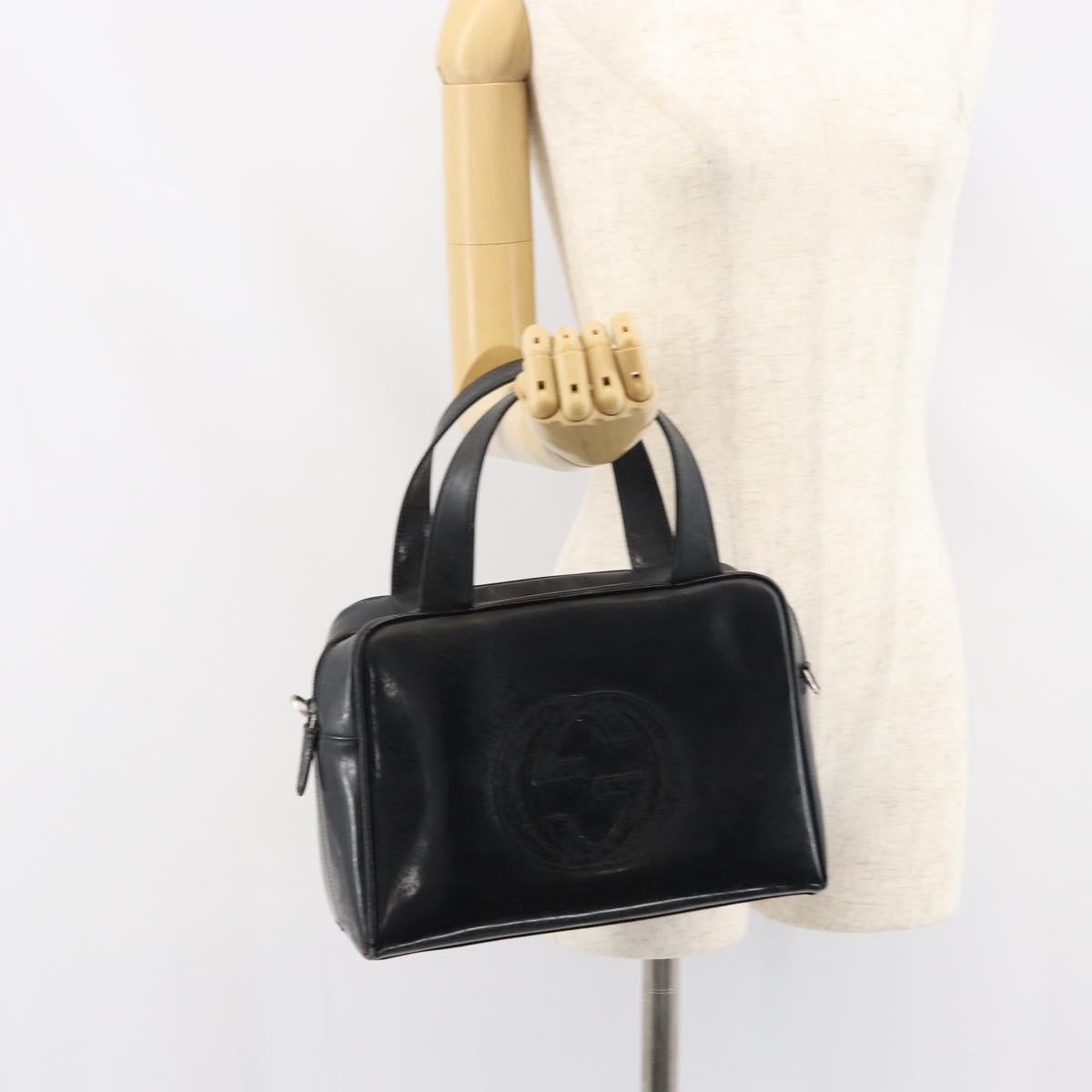 GUCCI Hand Bag Enamel Black Silver 000 1274 0505 Auth ep12304