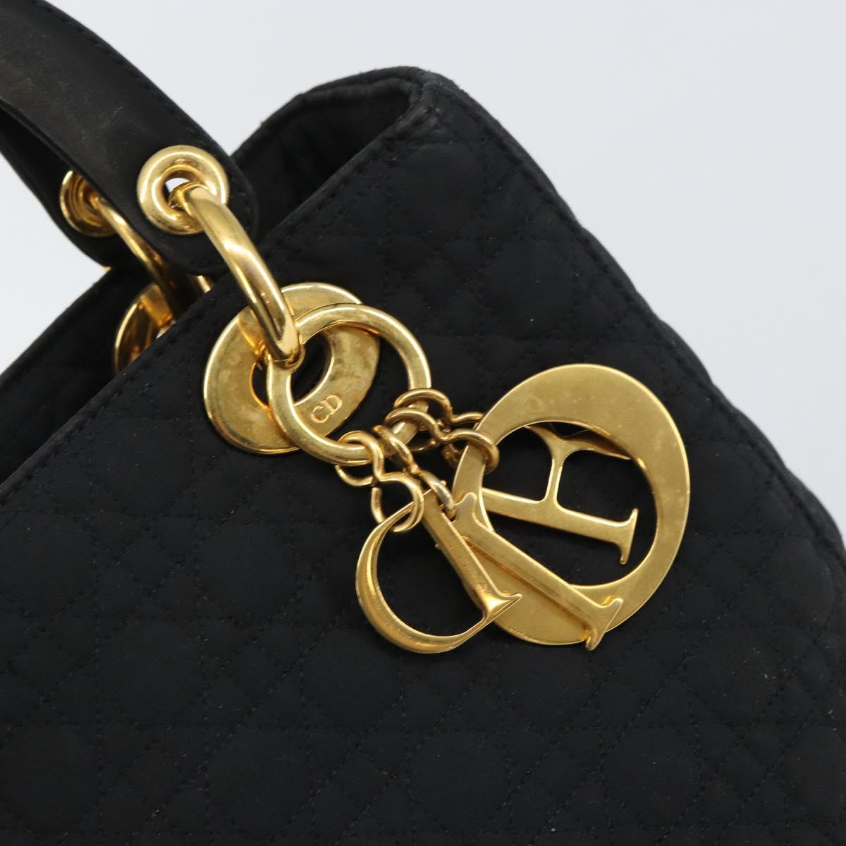 Christian Dior Lady Dior Canage Hand Bag Nylon Black Gold Auth ep12307
