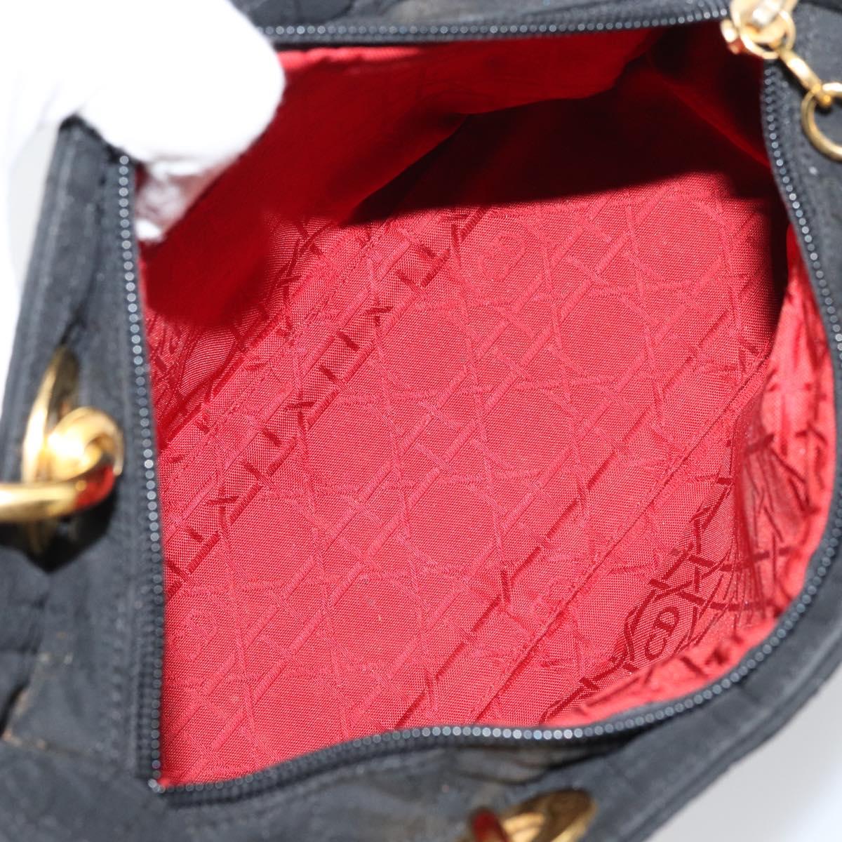Christian Dior Lady Dior Canage Hand Bag Nylon Black Gold Auth ep12307