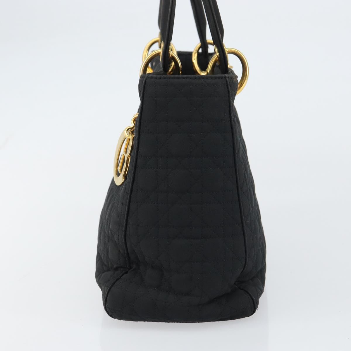 Christian Dior Lady Dior Canage Hand Bag Nylon Black Gold Auth ep12307