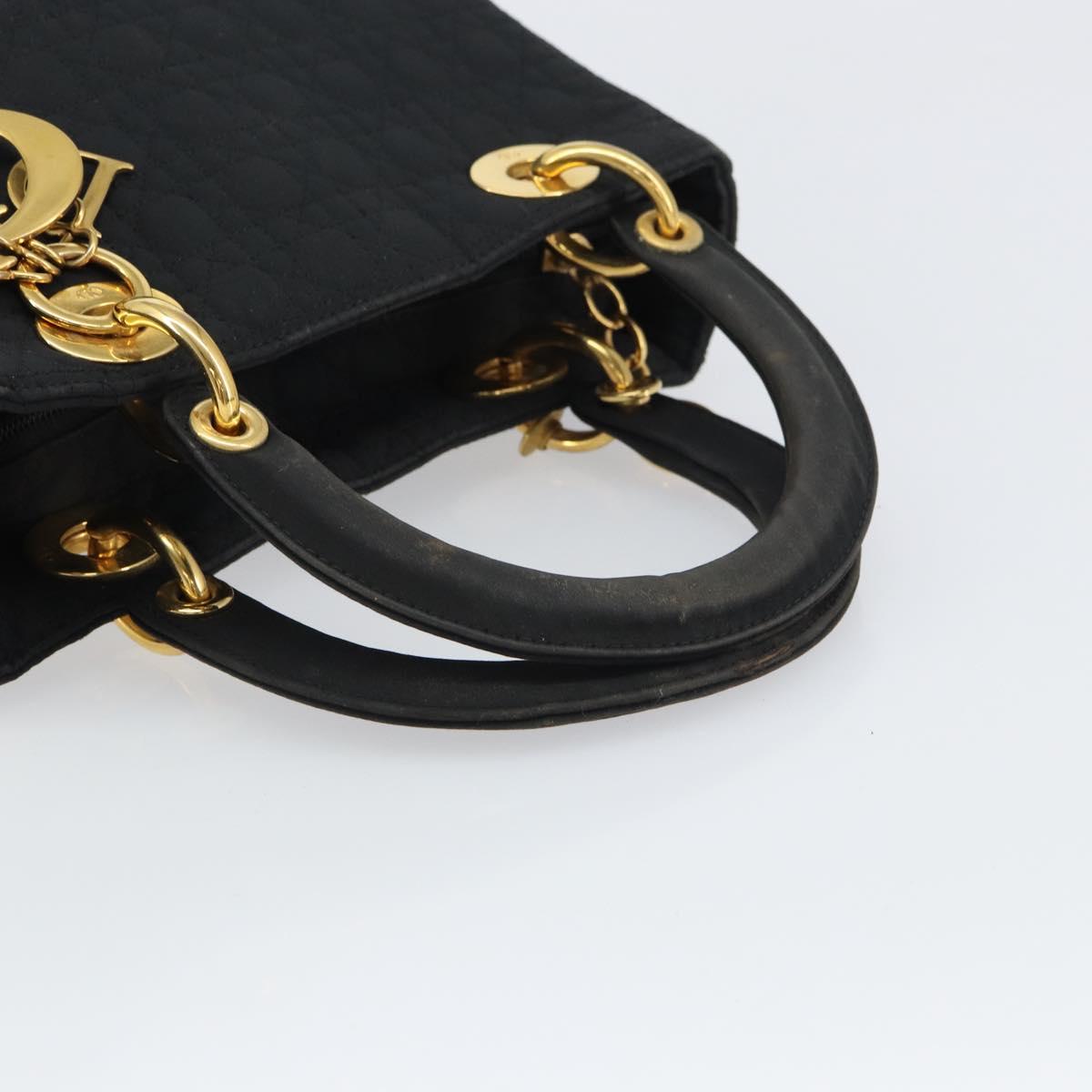 Christian Dior Lady Dior Canage Hand Bag Nylon Black Gold Auth ep12307