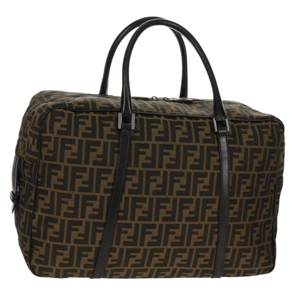FENDI Zucca Canvas Boston Bag Black Brown Auth ep12318