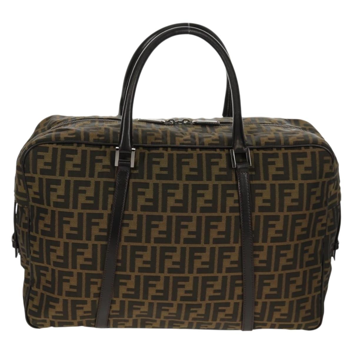 FENDI Zucca Canvas Boston Bag Black Brown Auth ep12318