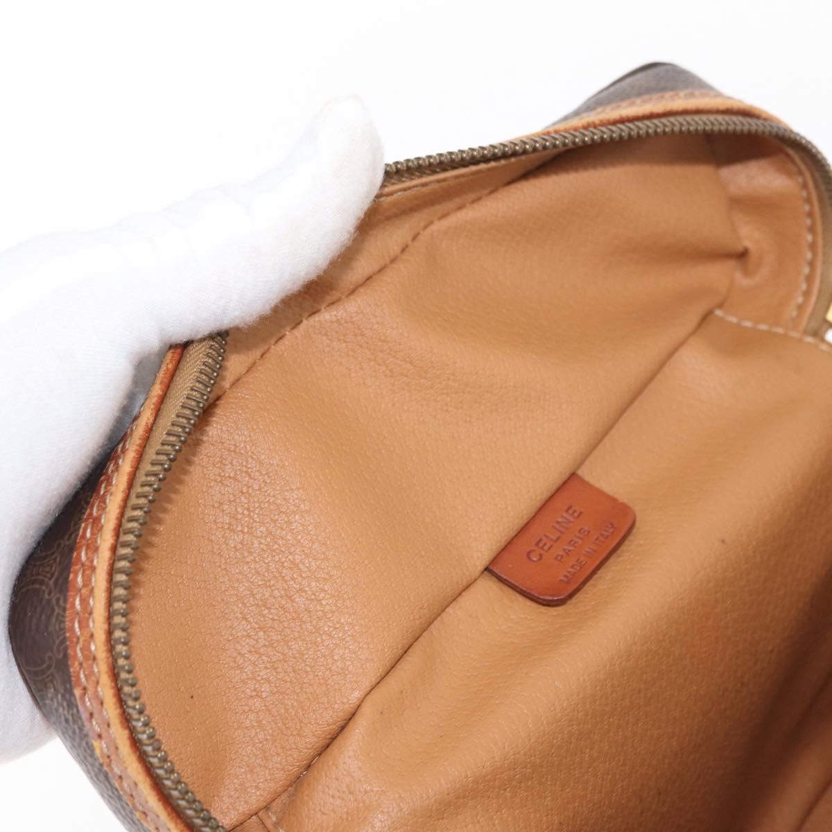CELINE Macadam Canvas Vanity Pouch PVC Leather Brown Gold Auth ep12322