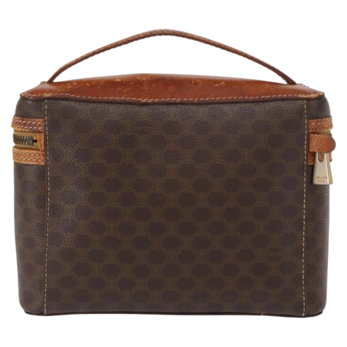 CELINE Macadam Canvas Vanity Pouch PVC Leather Brown Gold Auth ep12322