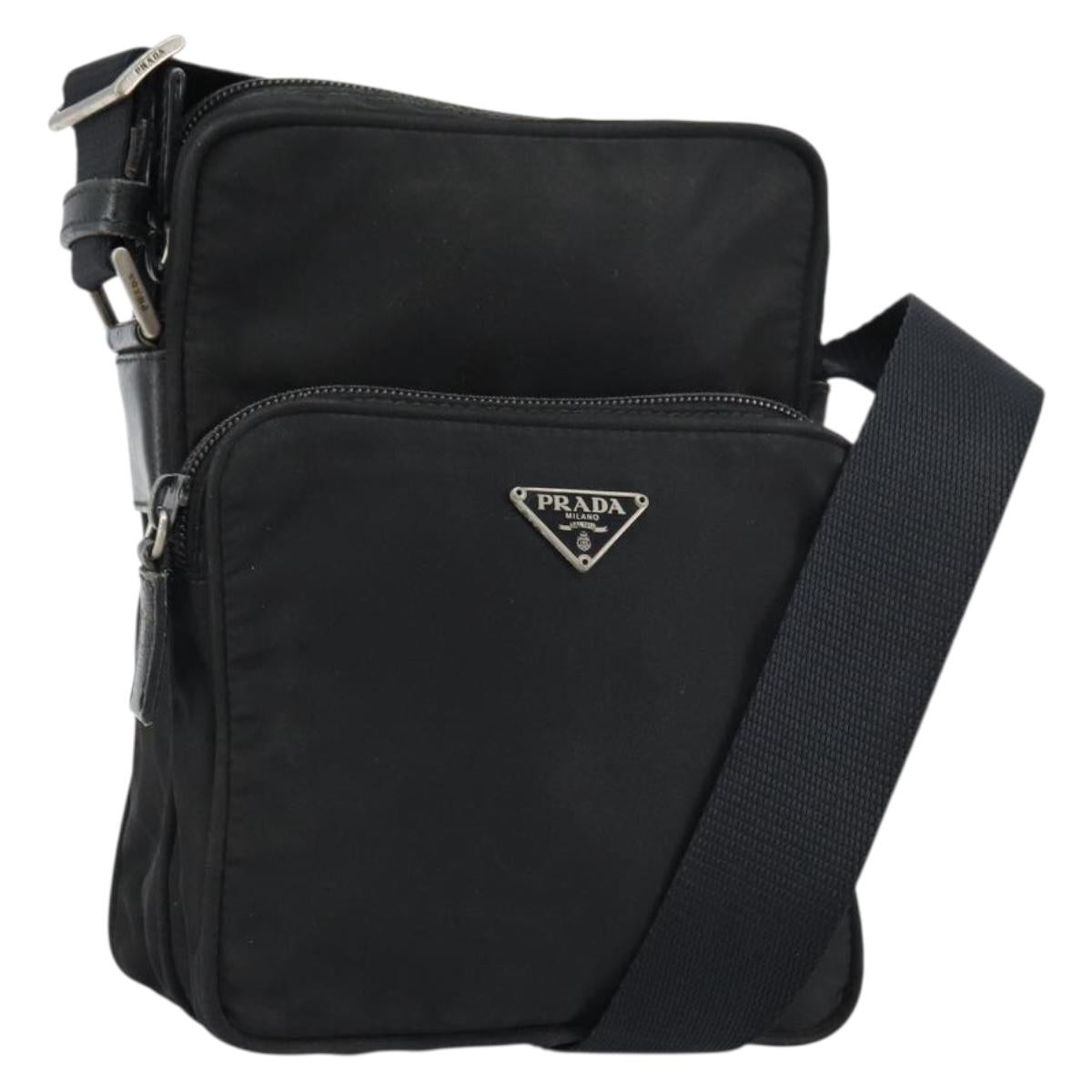 PRADA Shoulder Bag Nylon Silver Black Auth ep12328