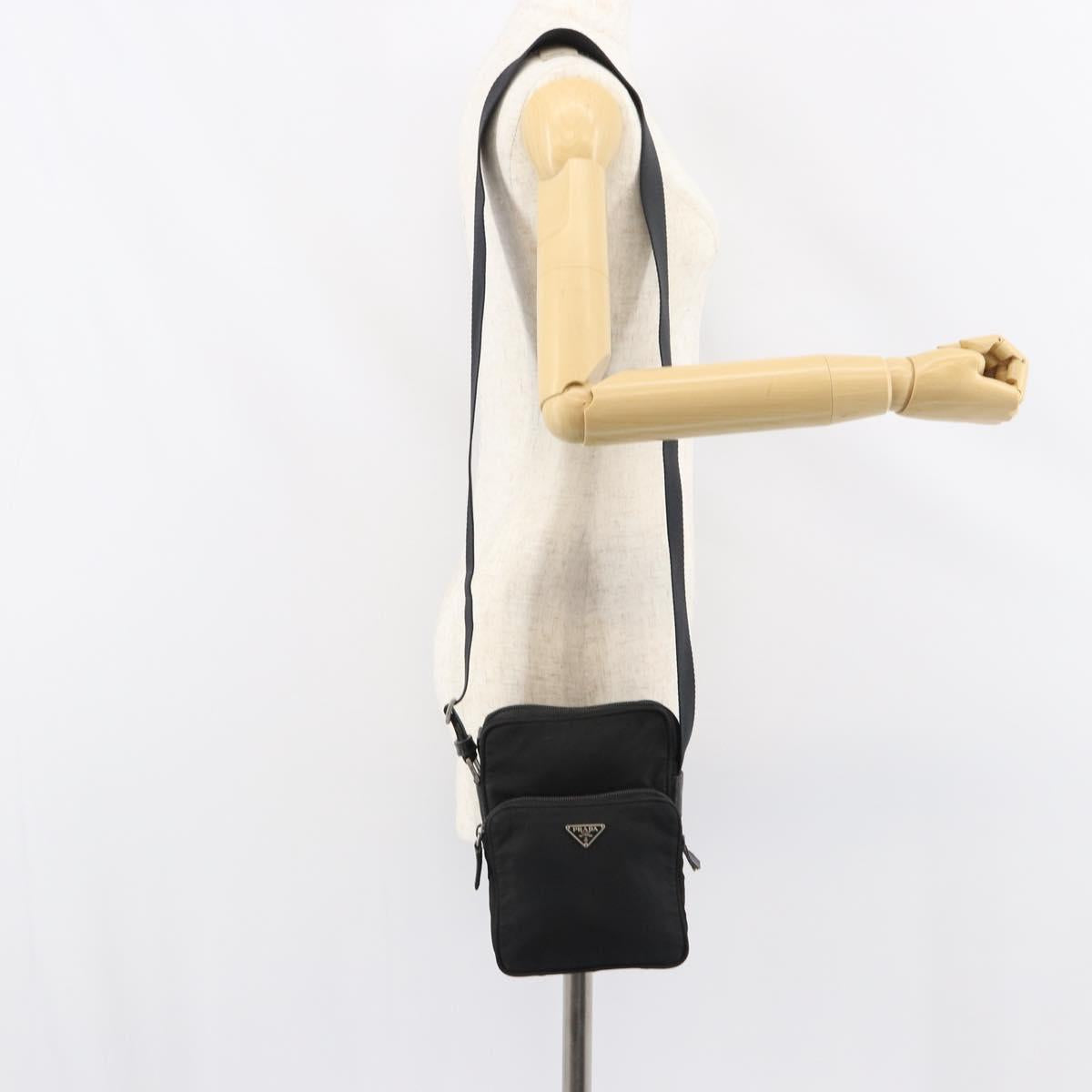 PRADA Shoulder Bag Nylon Silver Black Auth ep12328