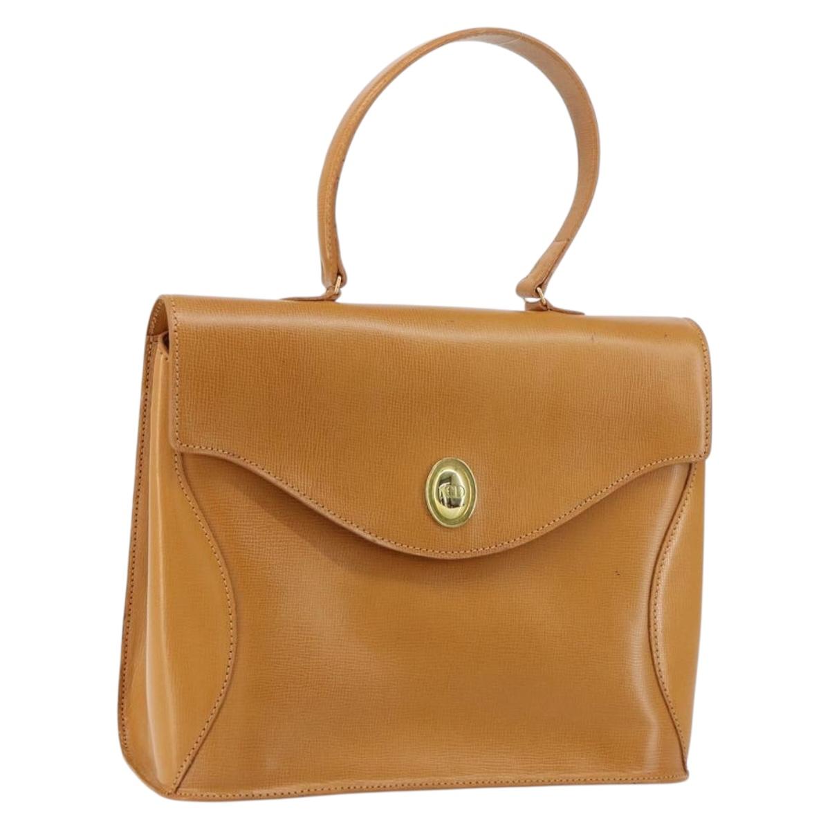 Christian Dior Hand Bag Leather Brown Gold Auth ep12336