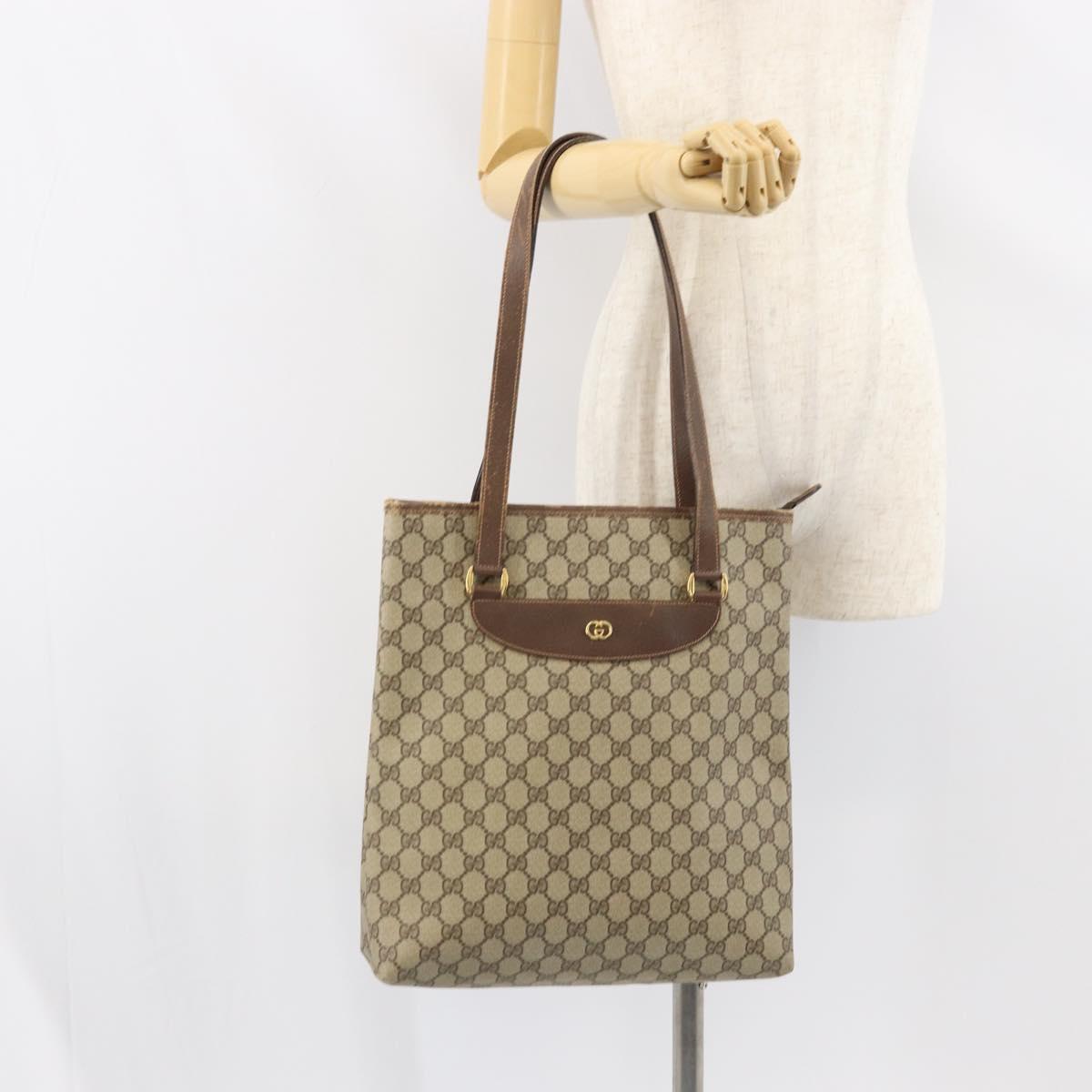 GUCCI GG Supreme Tote Bag PVC Beige Gold Auth ep12338