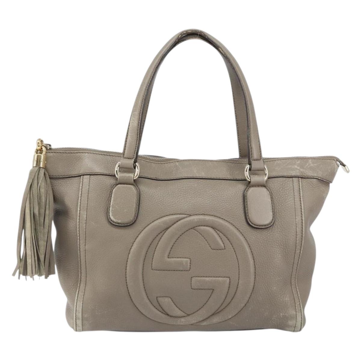 GUCCI Soho Tote Bag Leather Gray Gold 282307 Auth ep12345
