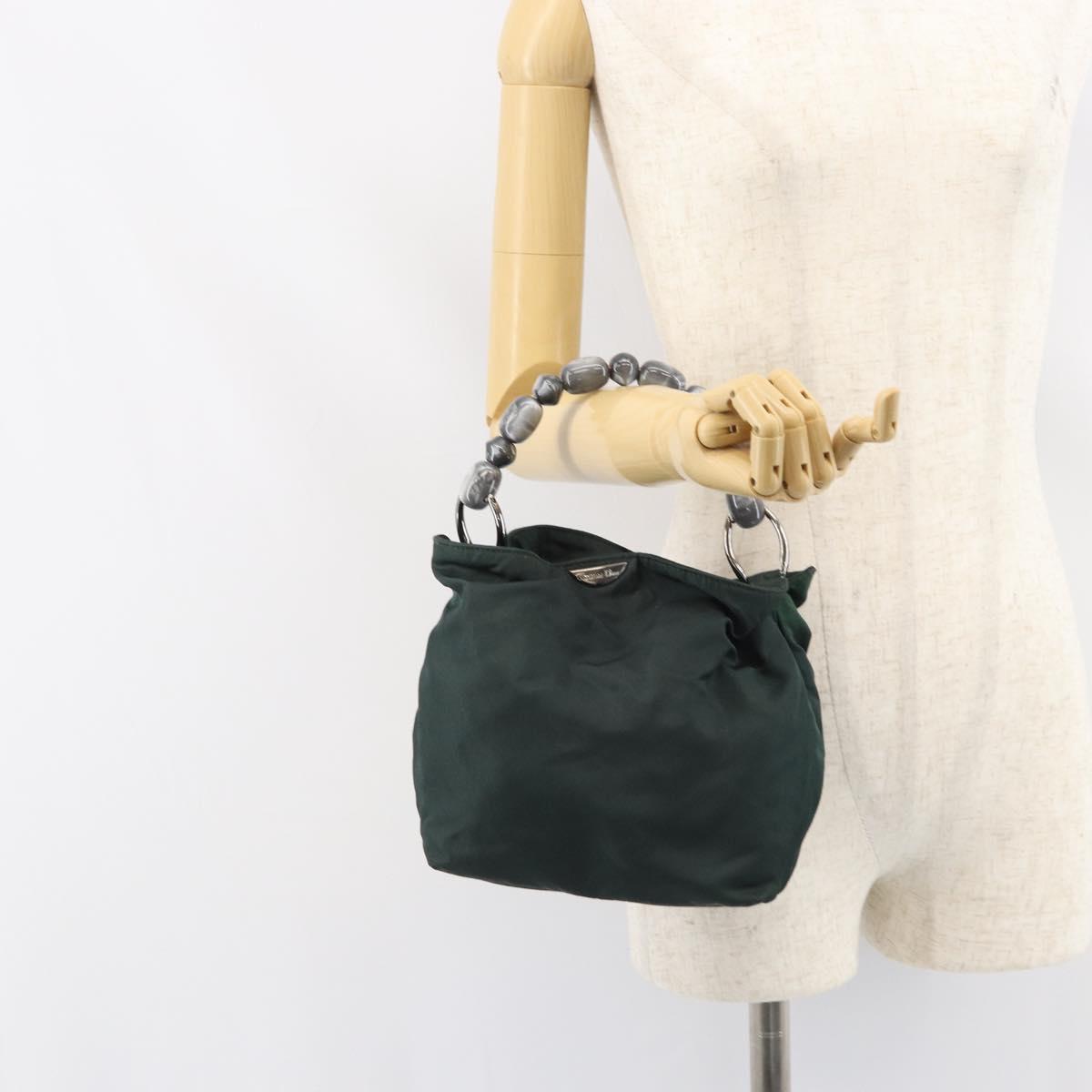Christian Dior Hand Bag Nylon Khaki Silver Auth ep12359
