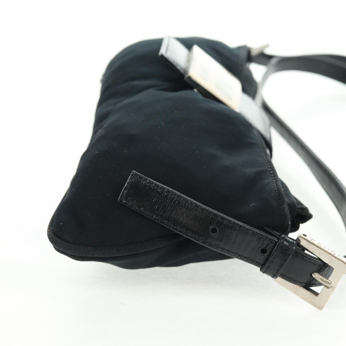 FENDI Mamma Baguette Shoulder Bag Nylon Black Silver Auth ep12368