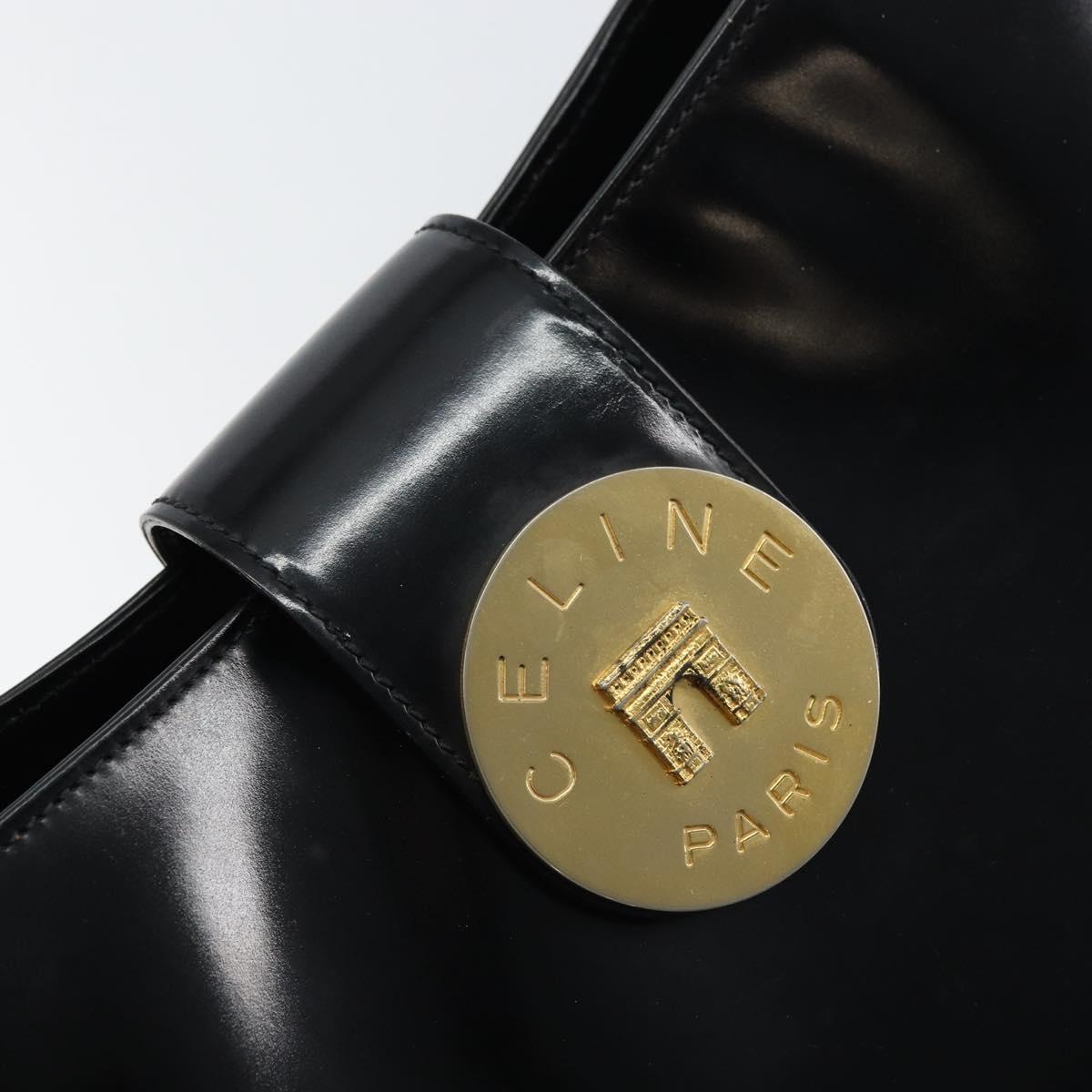 CELINE Shoulder Bag Enamel Black Gold Auth ep12376