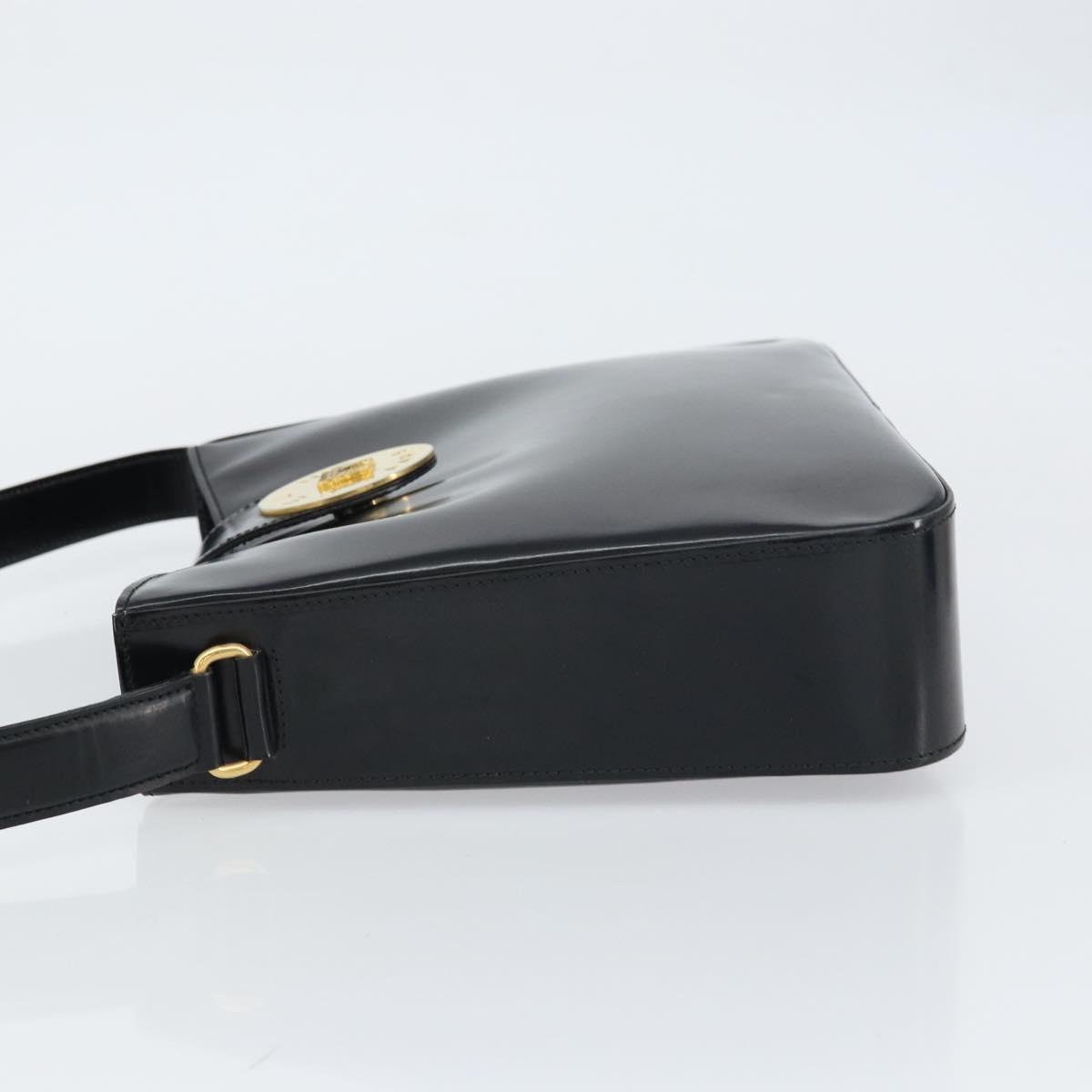 CELINE Shoulder Bag Enamel Black Gold Auth ep12376