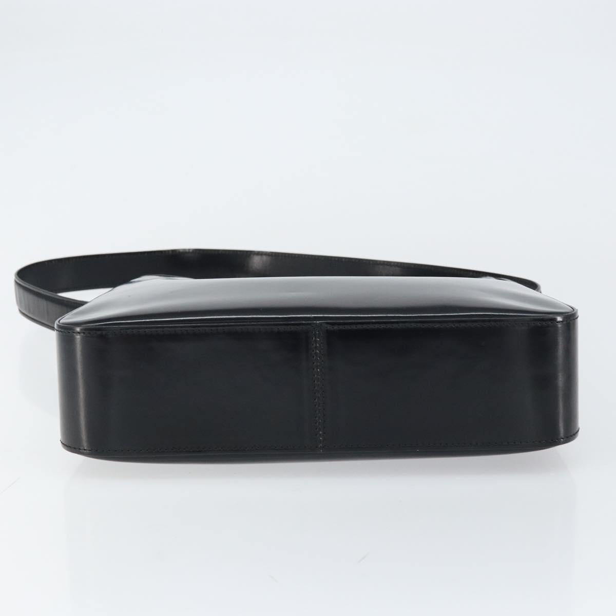 CELINE Shoulder Bag Enamel Black Gold Auth ep12376