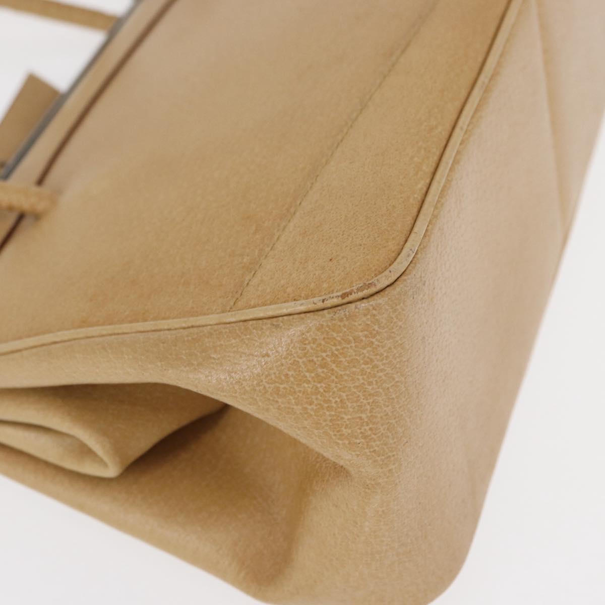 GUCCI Hand Bag Leather Beige Silver Auth ep12377