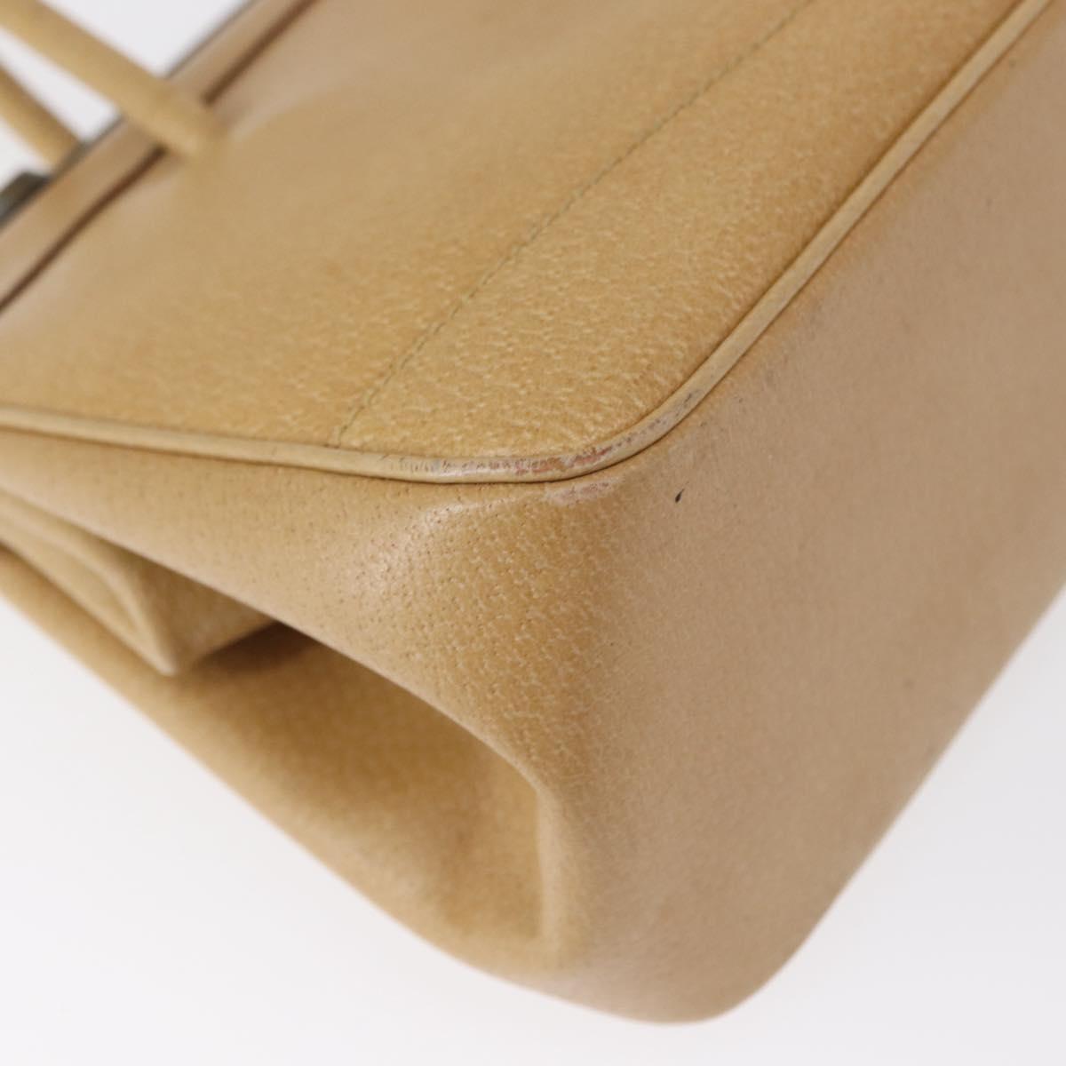GUCCI Hand Bag Leather Beige Silver Auth ep12377
