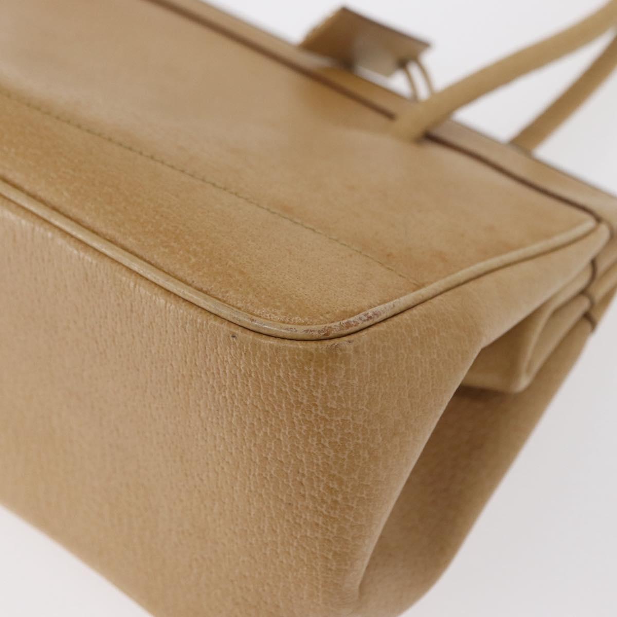 GUCCI Hand Bag Leather Beige Silver Auth ep12377
