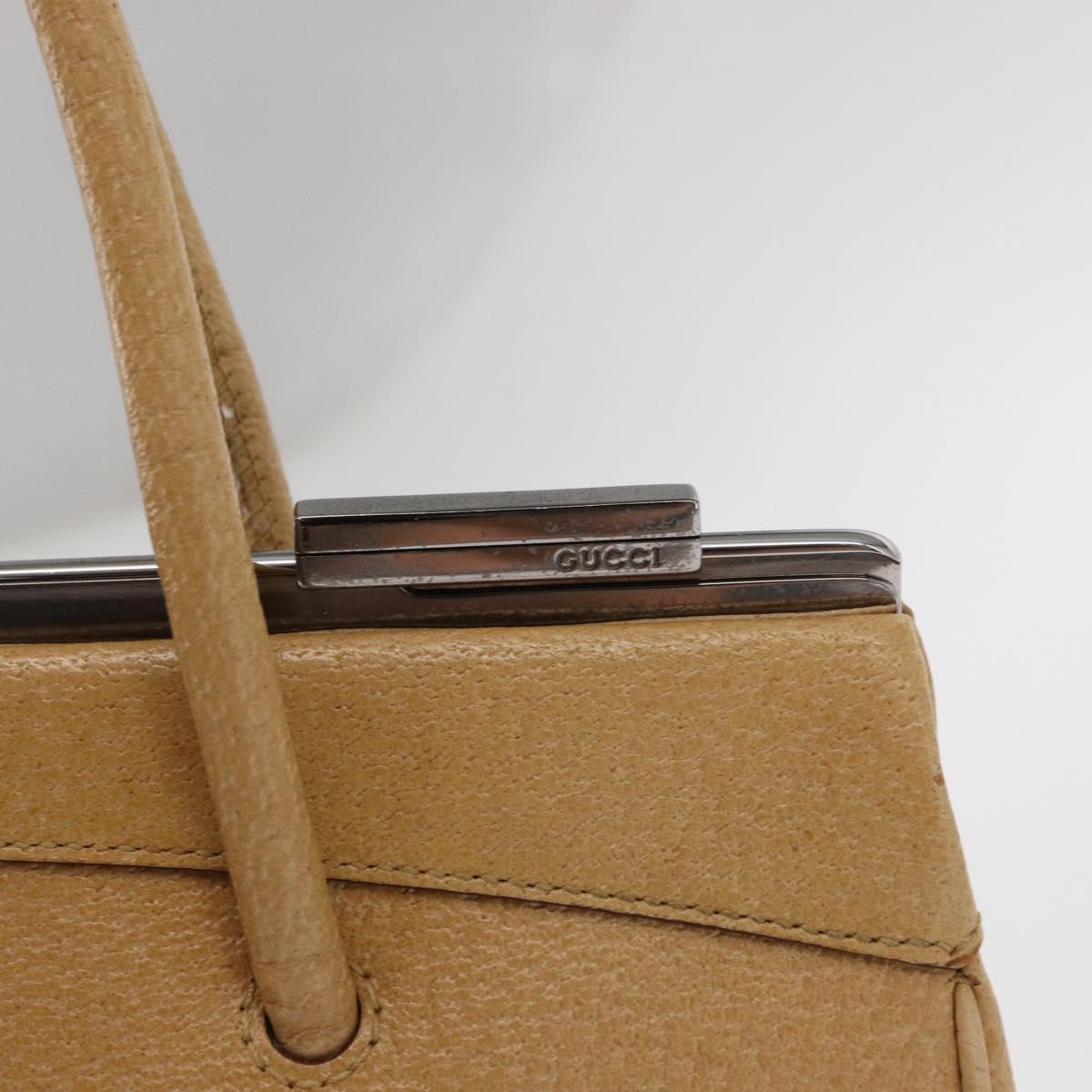 GUCCI Hand Bag Leather Beige Silver Auth ep12377
