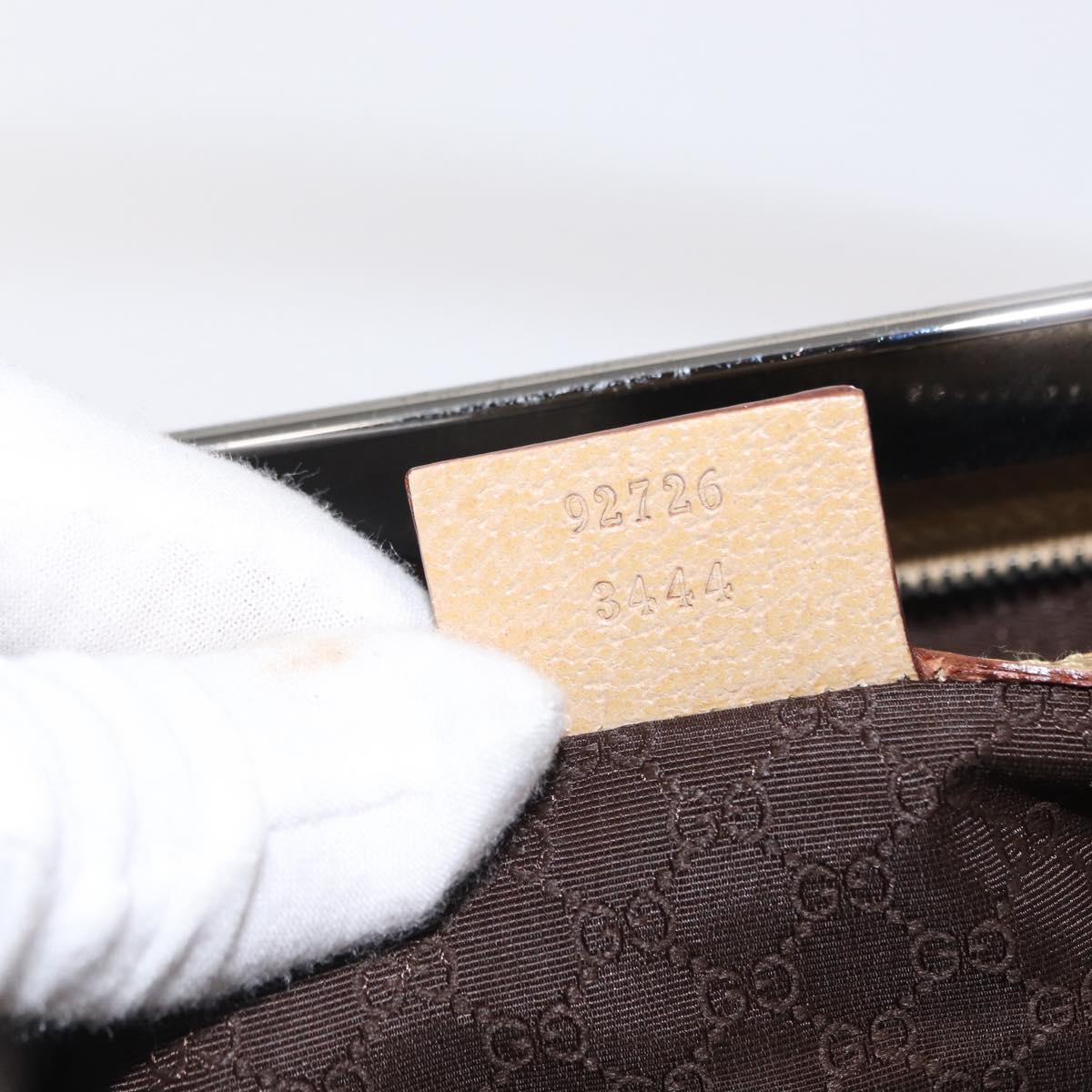 GUCCI Hand Bag Leather Beige Silver Auth ep12377