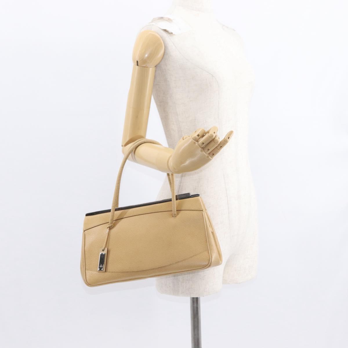 GUCCI Hand Bag Leather Beige Silver Auth ep12377