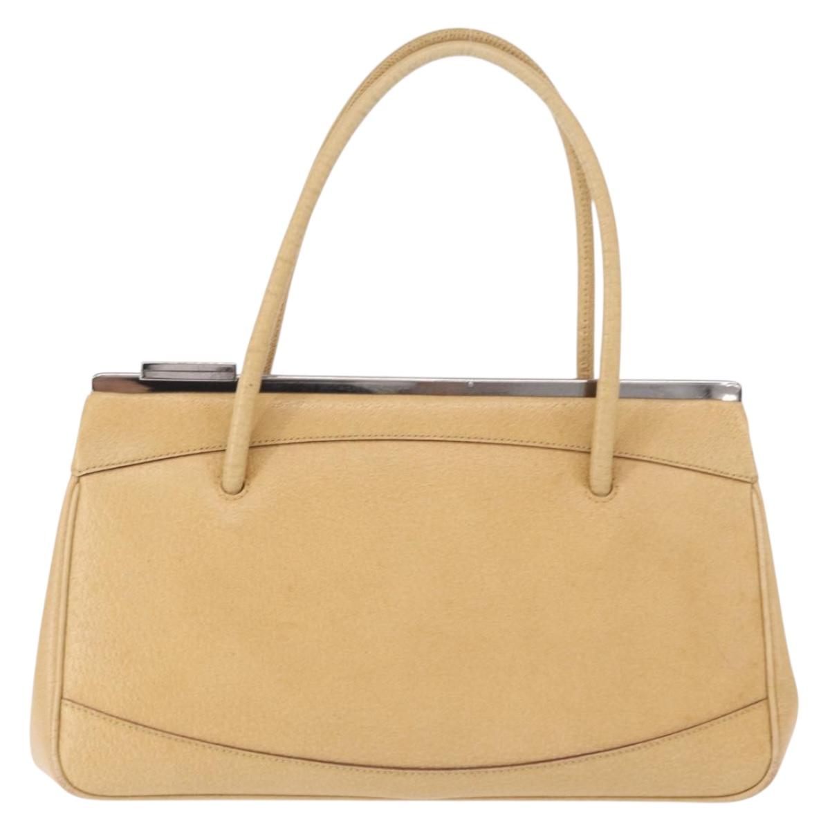 GUCCI Hand Bag Leather Beige Silver Auth ep12377