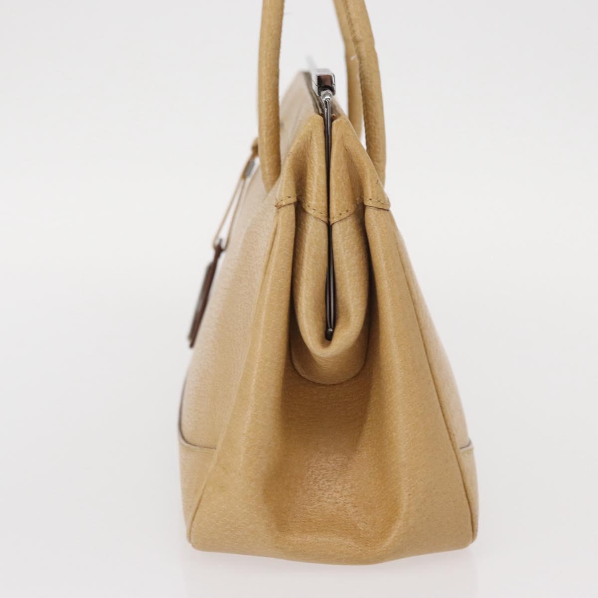 GUCCI Hand Bag Leather Beige Silver Auth ep12377