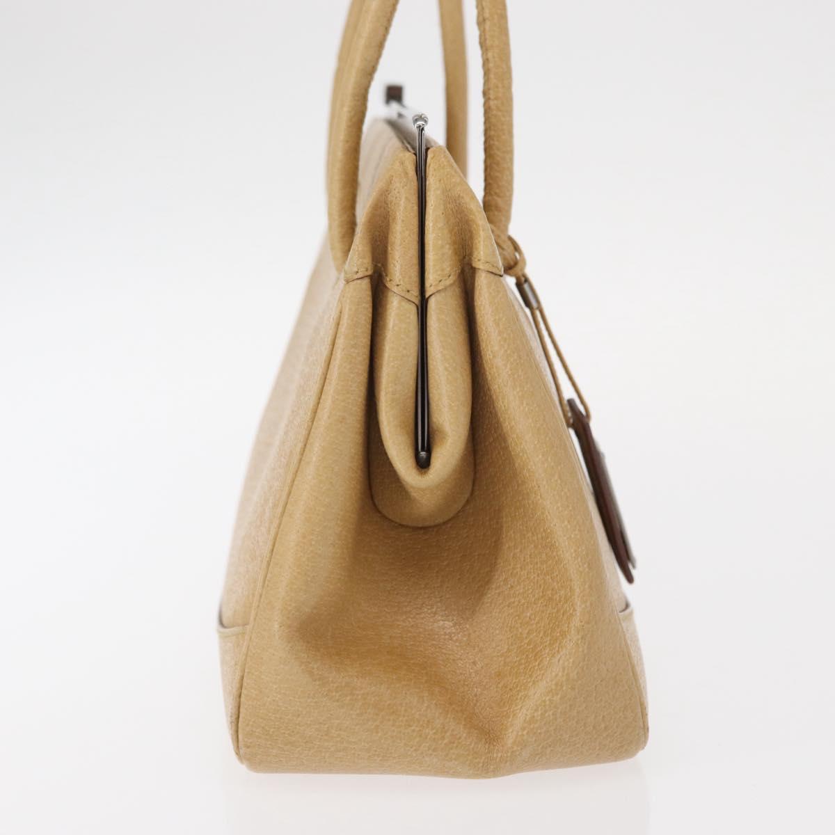GUCCI Hand Bag Leather Beige Silver Auth ep12377