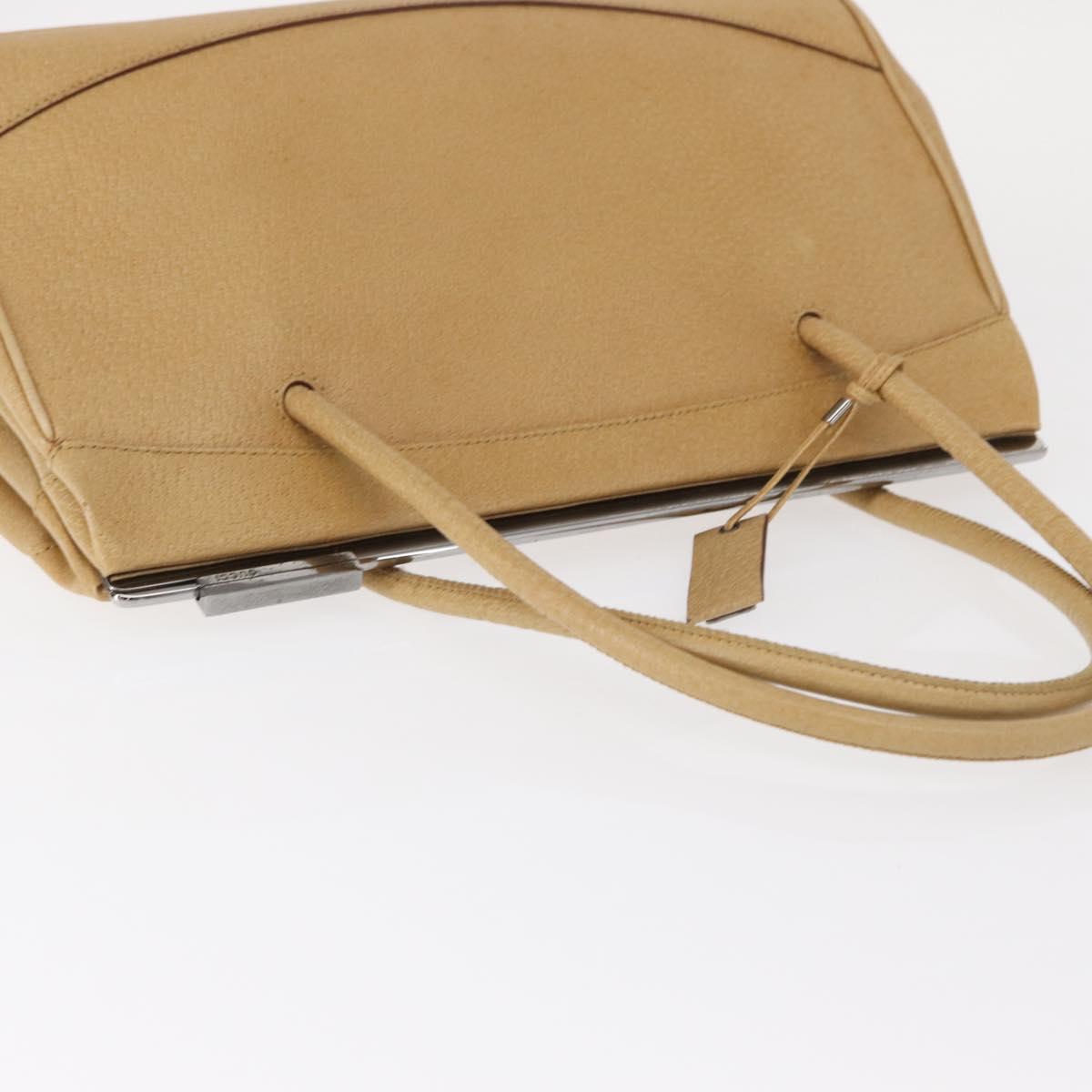 GUCCI Hand Bag Leather Beige Silver Auth ep12377