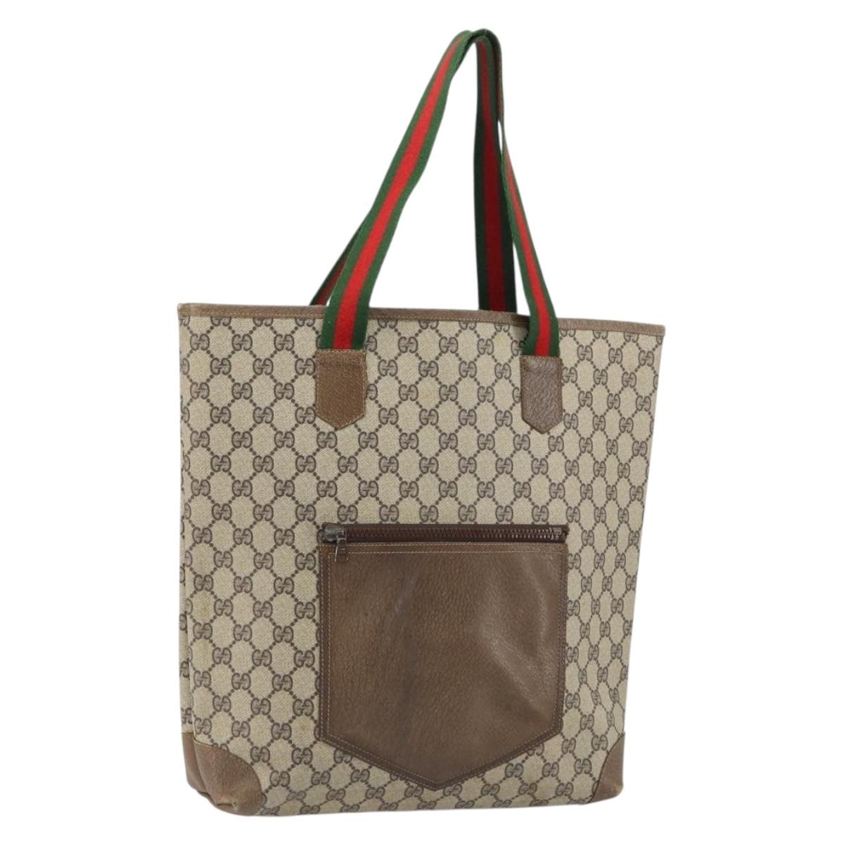 GUCCI GG Supreme Web Sherry Line Tote Bag PVC Beige Red Auth ep12381