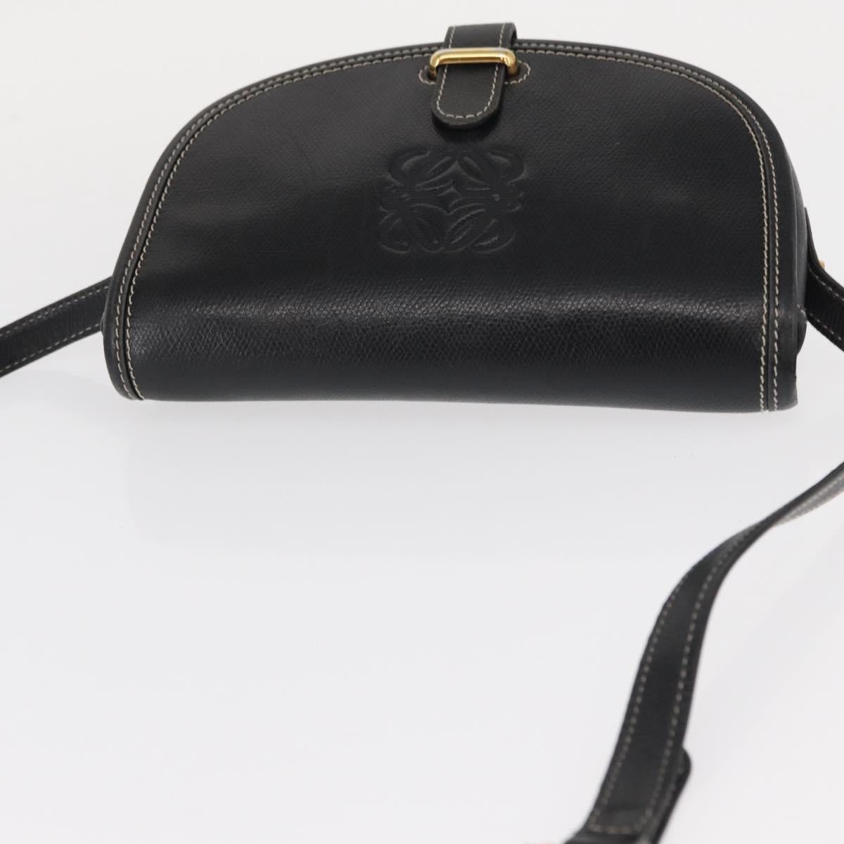 LOEWE Anagram Shoulder Bag Leather Black Gold Auth ep12382