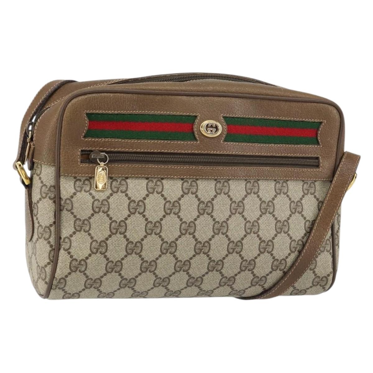 GUCCI GG Supreme Web Sherry Line Bag PVC Beige Gold 56 02 088 Auth ep12386