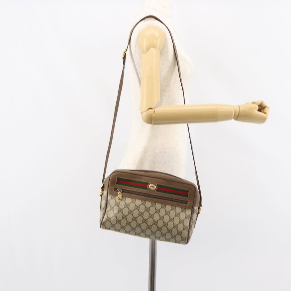 GUCCI GG Supreme Web Sherry Line Bag PVC Beige Gold 56 02 088 Auth ep12386