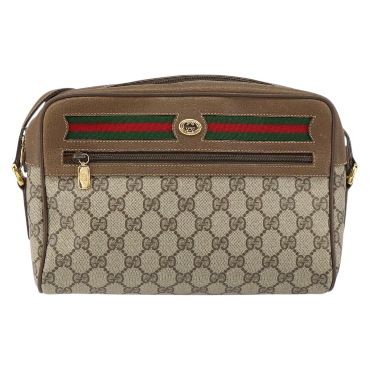 GUCCI GG Supreme Web Sherry Line Bag PVC Beige Gold 56 02 088 Auth ep12386