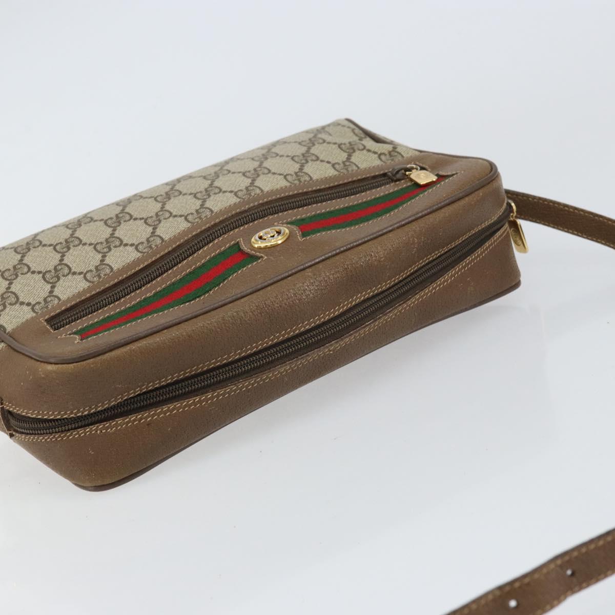GUCCI GG Supreme Web Sherry Line Bag PVC Beige Gold 56 02 088 Auth ep12386