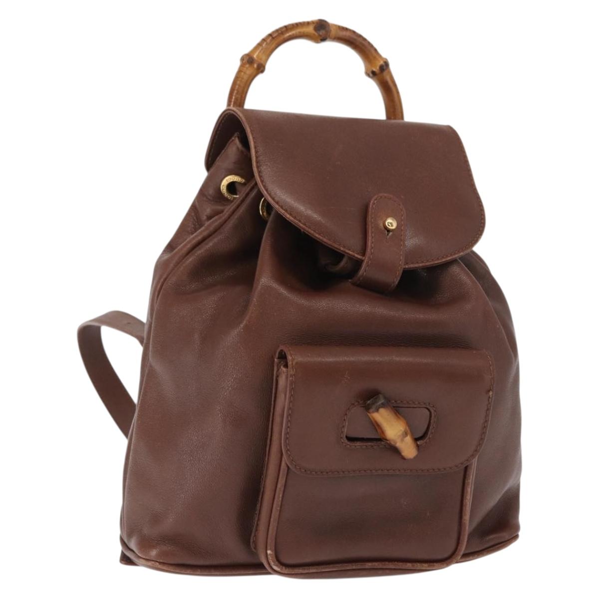 GUCCI Bamboo Backpack Leather Brown Gold 003 3444 0030 Auth ep12390