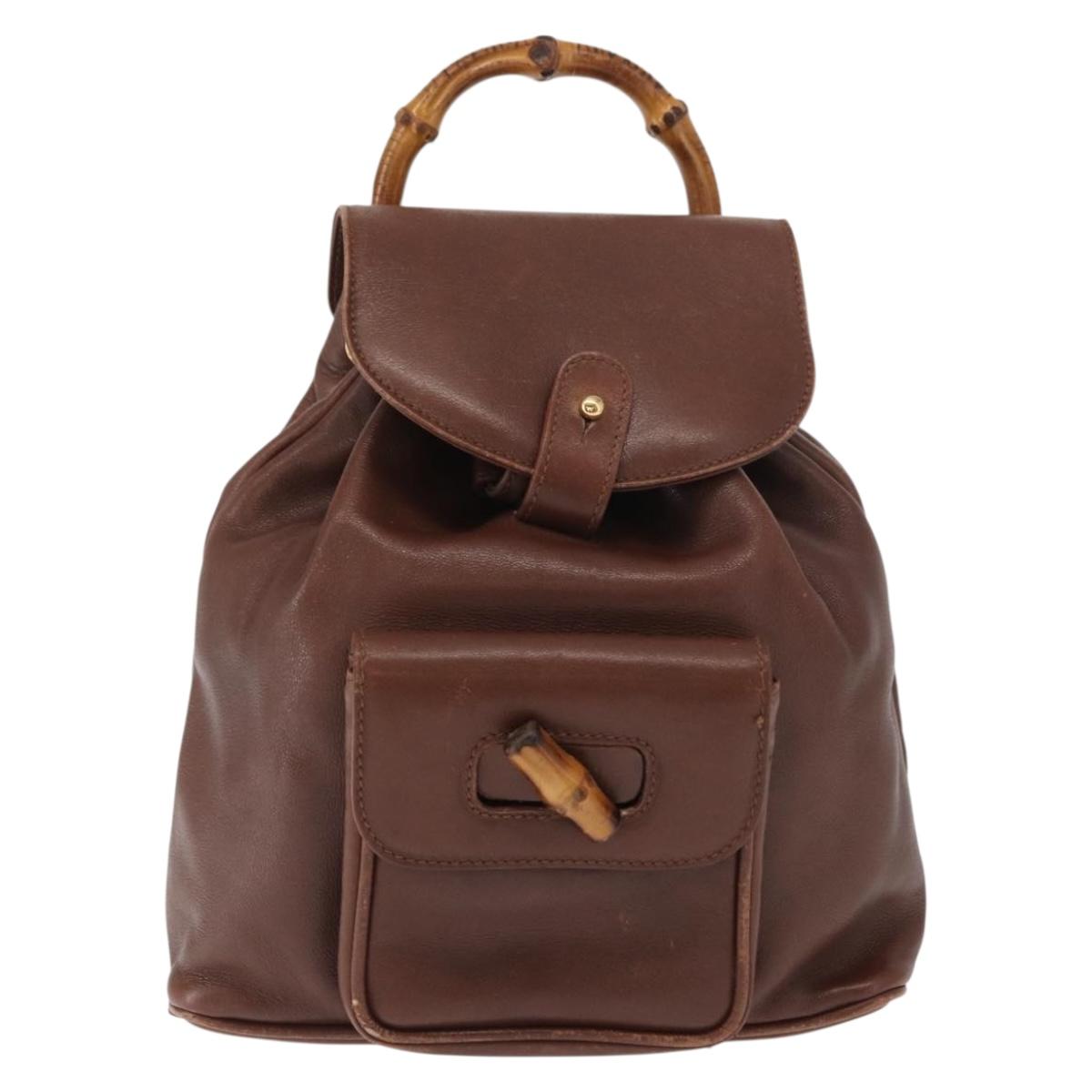 GUCCI Bamboo Backpack Leather Brown Gold 003 3444 0030 Auth ep12390