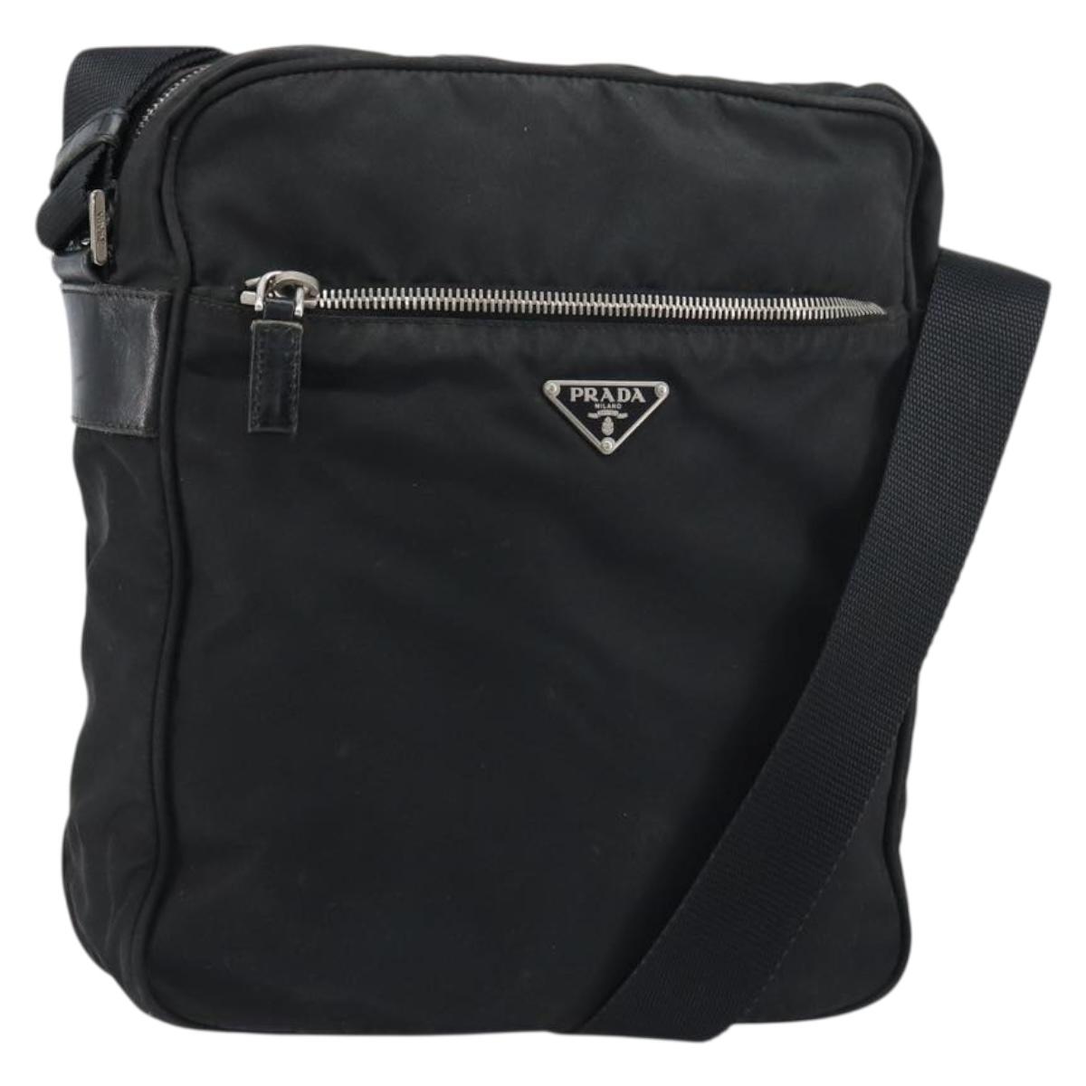 PRADA Shoulder Bag Nylon Silver Black Auth ep12391