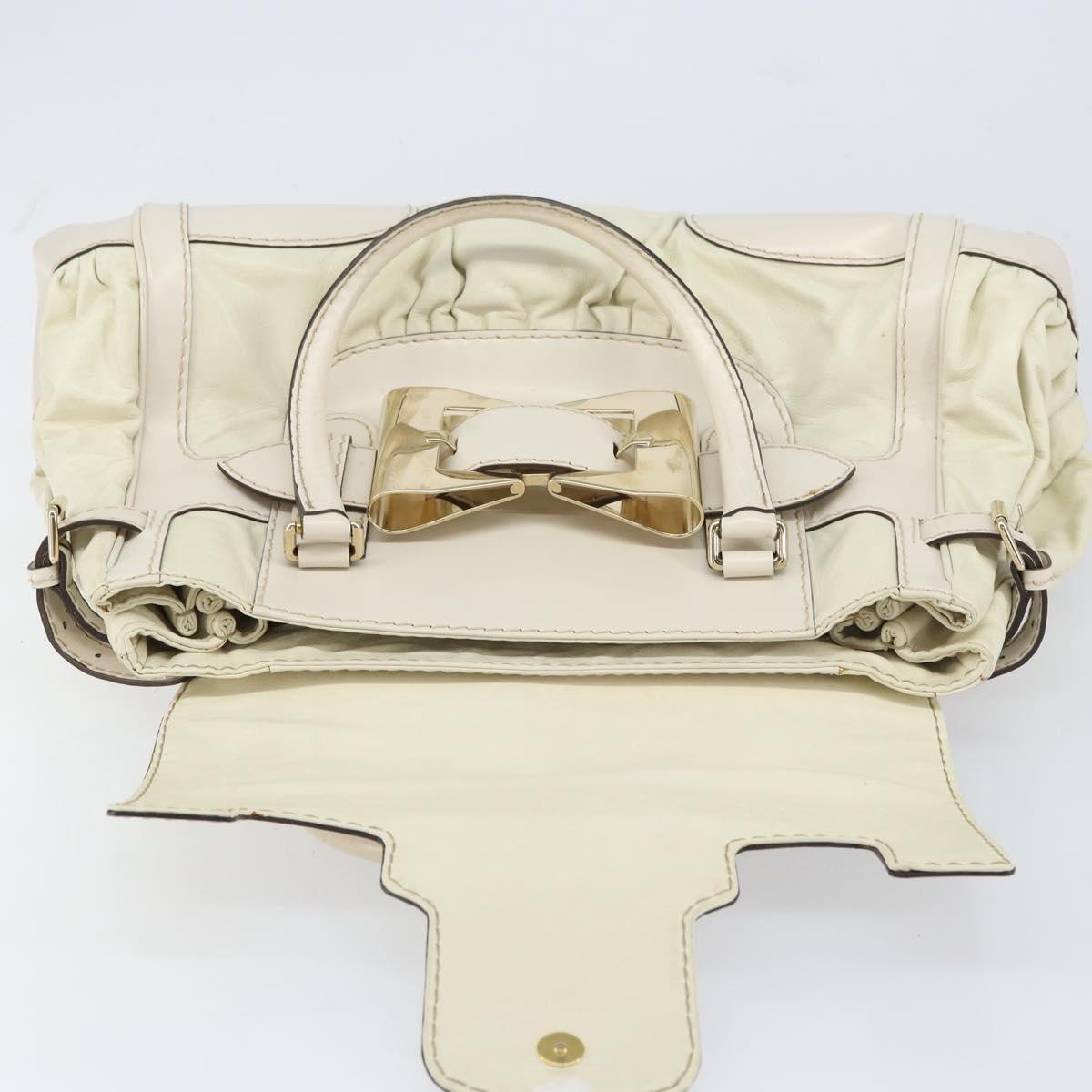 GUCCI Hand Bag Leather White Gold 189883 Auth ep12414