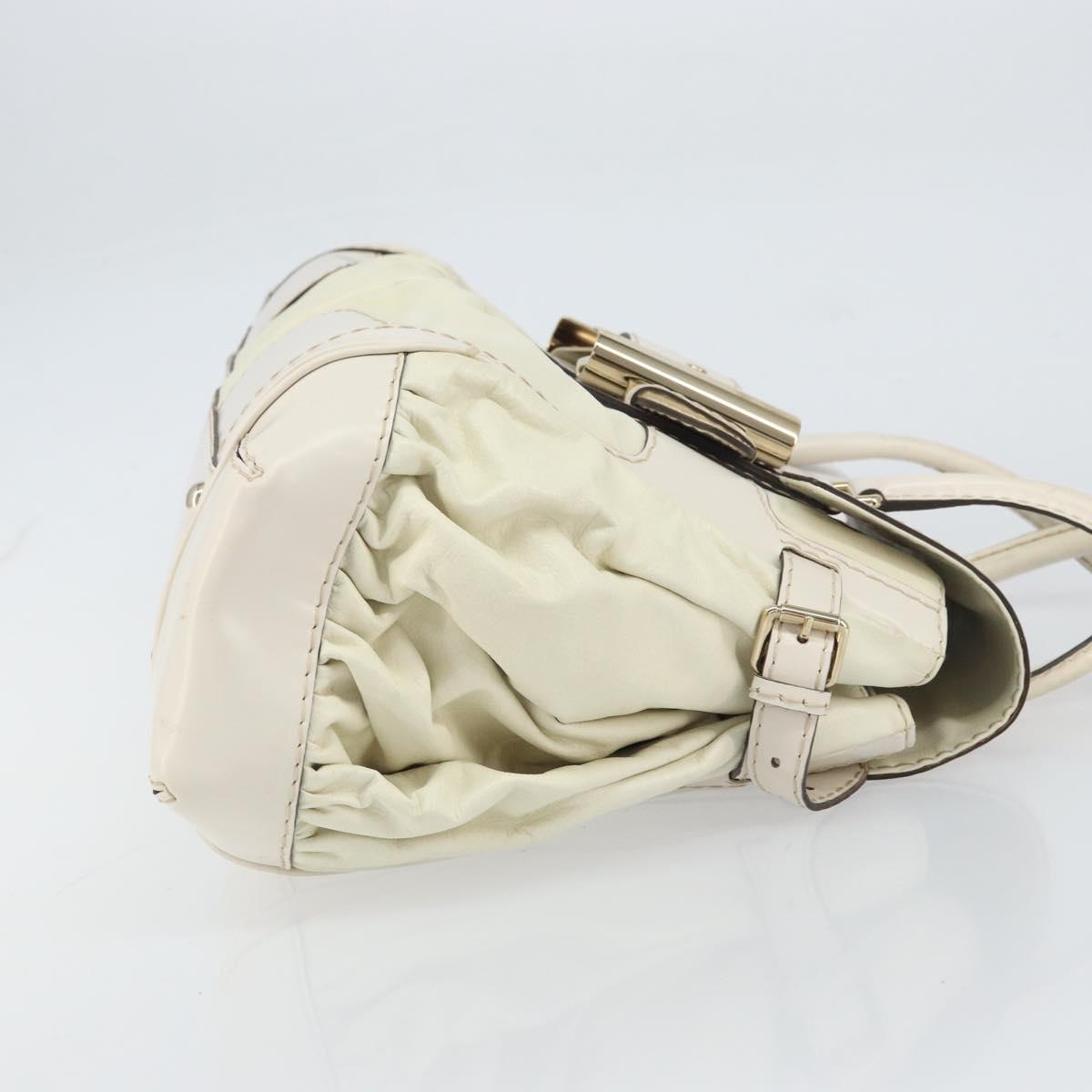 GUCCI Hand Bag Leather White Gold 189883 Auth ep12414