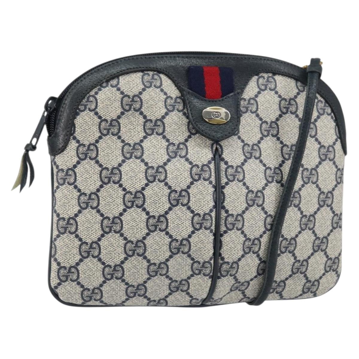 GUCCI GG Supreme Sherry Line Bag PVC Navy Gold Red 904 02 047 Auth ep12415