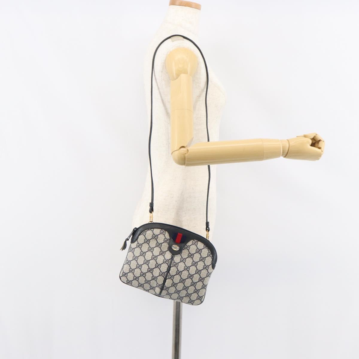 GUCCI GG Supreme Sherry Line Bag PVC Navy Gold Red 904 02 047 Auth ep12415